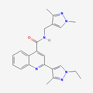molecular formula C22H24N6O B4365204 N-[(1,3-dimethyl-1H-pyrazol-4-yl)methyl]-2-(1-ethyl-3-methyl-1H-pyrazol-4-yl)-4-quinolinecarboxamide 
