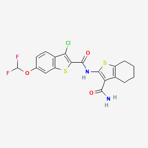 molecular formula C19H15ClF2N2O3S2 B4365224 N-[3-(aminocarbonyl)-4,5,6,7-tetrahydro-1-benzothien-2-yl]-3-chloro-6-(difluoromethoxy)-1-benzothiophene-2-carboxamide 