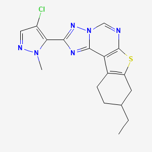 molecular formula C17H17ClN6S B4365272 2-(4-chloro-1-methyl-1H-pyrazol-5-yl)-9-ethyl-8,9,10,11-tetrahydro[1]benzothieno[3,2-e][1,2,4]triazolo[1,5-c]pyrimidine 