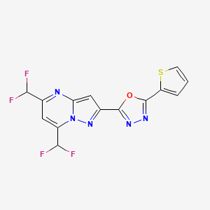 molecular formula C14H7F4N5OS B4365276 5,7-bis(difluoromethyl)-2-[5-(2-thienyl)-1,3,4-oxadiazol-2-yl]pyrazolo[1,5-a]pyrimidine 