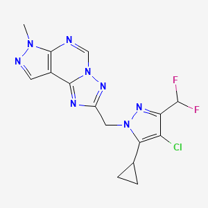 molecular formula C15H13ClF2N8 B4365298 2-{[4-chloro-5-cyclopropyl-3-(difluoromethyl)-1H-pyrazol-1-yl]methyl}-7-methyl-7H-pyrazolo[4,3-e][1,2,4]triazolo[1,5-c]pyrimidine 