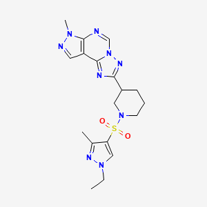 molecular formula C18H23N9O2S B4365300 2-{1-[(1-ethyl-3-methyl-1H-pyrazol-4-yl)sulfonyl]-3-piperidinyl}-7-methyl-7H-pyrazolo[4,3-e][1,2,4]triazolo[1,5-c]pyrimidine 