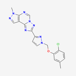 molecular formula C18H15ClN8O B4365302 2-{1-[(2-chloro-5-methylphenoxy)methyl]-1H-pyrazol-3-yl}-7-methyl-7H-pyrazolo[4,3-e][1,2,4]triazolo[1,5-c]pyrimidine 