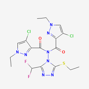 molecular formula C17H18Cl2F2N8O2S B4365303 4-chloro-N-[(4-chloro-1-ethyl-1H-pyrazol-3-yl)carbonyl]-N-[3-(difluoromethyl)-5-(ethylthio)-4H-1,2,4-triazol-4-yl]-1-ethyl-1H-pyrazole-3-carboxamide 