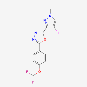 molecular formula C13H9F2IN4O2 B4365332 2-[4-(difluoromethoxy)phenyl]-5-(4-iodo-1-methyl-1H-pyrazol-3-yl)-1,3,4-oxadiazole 