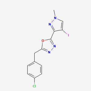 molecular formula C13H10ClIN4O B4365346 2-(4-chlorobenzyl)-5-(4-iodo-1-methyl-1H-pyrazol-3-yl)-1,3,4-oxadiazole 