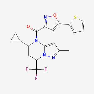 molecular formula C19H17F3N4O2S B4365380 5-cyclopropyl-2-methyl-4-{[5-(2-thienyl)-3-isoxazolyl]carbonyl}-7-(trifluoromethyl)-4,5,6,7-tetrahydropyrazolo[1,5-a]pyrimidine 