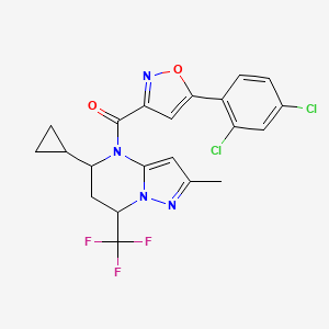 molecular formula C21H17Cl2F3N4O2 B4365385 5-cyclopropyl-4-{[5-(2,4-dichlorophenyl)-3-isoxazolyl]carbonyl}-2-methyl-7-(trifluoromethyl)-4,5,6,7-tetrahydropyrazolo[1,5-a]pyrimidine 