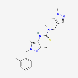 molecular formula C21H28N6S B4365425 N'-[3,5-dimethyl-1-(2-methylbenzyl)-1H-pyrazol-4-yl]-N-[(1,5-dimethyl-1H-pyrazol-4-yl)methyl]-N-methylthiourea 