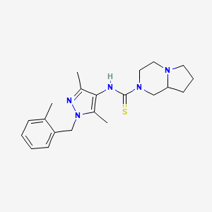 molecular formula C21H29N5S B4365430 N-[3,5-dimethyl-1-(2-methylbenzyl)-1H-pyrazol-4-yl]hexahydropyrrolo[1,2-a]pyrazine-2(1H)-carbothioamide 