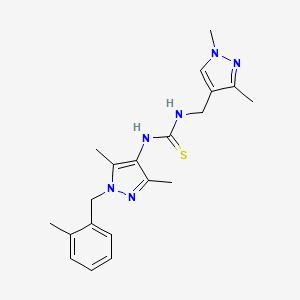 molecular formula C20H26N6S B4365435 N-[3,5-dimethyl-1-(2-methylbenzyl)-1H-pyrazol-4-yl]-N'-[(1,3-dimethyl-1H-pyrazol-4-yl)methyl]thiourea 