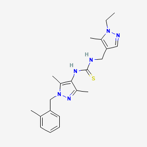 molecular formula C21H28N6S B4365450 N-[3,5-dimethyl-1-(2-methylbenzyl)-1H-pyrazol-4-yl]-N'-[(1-ethyl-5-methyl-1H-pyrazol-4-yl)methyl]thiourea 
