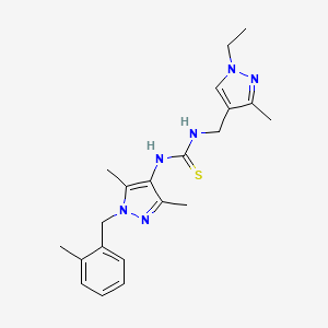 molecular formula C21H28N6S B4365451 N-[3,5-dimethyl-1-(2-methylbenzyl)-1H-pyrazol-4-yl]-N'-[(1-ethyl-3-methyl-1H-pyrazol-4-yl)methyl]thiourea 