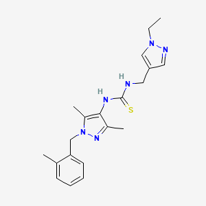 molecular formula C20H26N6S B4365471 N-[3,5-dimethyl-1-(2-methylbenzyl)-1H-pyrazol-4-yl]-N'-[(1-ethyl-1H-pyrazol-4-yl)methyl]thiourea 