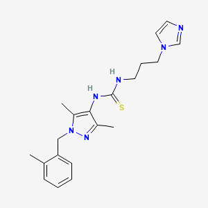 molecular formula C20H26N6S B4365486 N-[3,5-dimethyl-1-(2-methylbenzyl)-1H-pyrazol-4-yl]-N'-[3-(1H-imidazol-1-yl)propyl]thiourea 