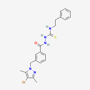 molecular formula C22H24BrN5OS B4365523 2-{3-[(4-bromo-3,5-dimethyl-1H-pyrazol-1-yl)methyl]benzoyl}-N-(2-phenylethyl)hydrazinecarbothioamide 
