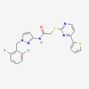 molecular formula C20H15ClFN5OS2 B4365552 N-[1-(2-chloro-6-fluorobenzyl)-1H-pyrazol-3-yl]-2-{[4-(2-thienyl)-2-pyrimidinyl]thio}acetamide 