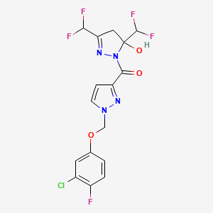 molecular formula C16H12ClF5N4O3 B4365568 1-({1-[(3-chloro-4-fluorophenoxy)methyl]-1H-pyrazol-3-yl}carbonyl)-3,5-bis(difluoromethyl)-4,5-dihydro-1H-pyrazol-5-ol CAS No. 1005628-25-0