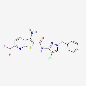 molecular formula C20H16ClF2N5OS B4365573 3-amino-N-(1-benzyl-4-chloro-1H-pyrazol-3-yl)-6-(difluoromethyl)-4-methylthieno[2,3-b]pyridine-2-carboxamide 