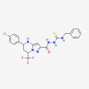 molecular formula C22H20ClF3N6OS B4365596 N-benzyl-2-{[5-(4-chlorophenyl)-7-(trifluoromethyl)-4,5,6,7-tetrahydropyrazolo[1,5-a]pyrimidin-2-yl]carbonyl}hydrazinecarbothioamide 