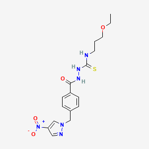 molecular formula C17H22N6O4S B4365690 N-(3-ethoxypropyl)-2-{4-[(4-nitro-1H-pyrazol-1-yl)methyl]benzoyl}hydrazinecarbothioamide 