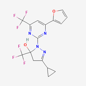 molecular formula C16H12F6N4O2 B4365716 3-cyclopropyl-1-[4-(2-furyl)-6-(trifluoromethyl)-2-pyrimidinyl]-5-(trifluoromethyl)-4,5-dihydro-1H-pyrazol-5-ol 