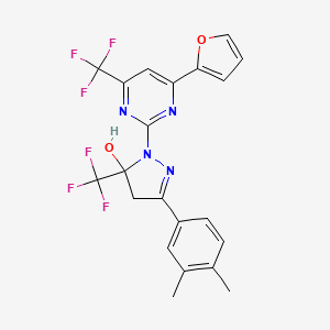 molecular formula C21H16F6N4O2 B4365723 3-(3,4-dimethylphenyl)-1-[4-(2-furyl)-6-(trifluoromethyl)-2-pyrimidinyl]-5-(trifluoromethyl)-4,5-dihydro-1H-pyrazol-5-ol 