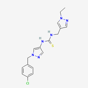 molecular formula C17H19ClN6S B4365725 N-[1-(4-chlorobenzyl)-1H-pyrazol-4-yl]-N'-[(1-ethyl-1H-pyrazol-4-yl)methyl]thiourea 
