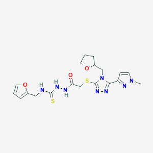molecular formula C19H24N8O3S2 B4365756 N-(2-furylmethyl)-2-({[5-(1-methyl-1H-pyrazol-3-yl)-4-(tetrahydro-2-furanylmethyl)-4H-1,2,4-triazol-3-yl]thio}acetyl)hydrazinecarbothioamide 