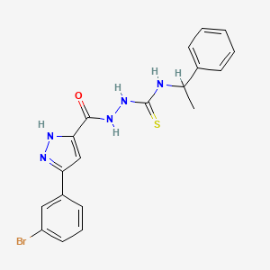 molecular formula C19H18BrN5OS B4365763 2-{[5-(3-bromophenyl)-1H-pyrazol-3-yl]carbonyl}-N-(1-phenylethyl)hydrazinecarbothioamide 