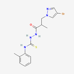 molecular formula C15H18BrN5OS B4365806 2-[3-(4-bromo-1H-pyrazol-1-yl)-2-methylpropanoyl]-N-(2-methylphenyl)hydrazinecarbothioamide 