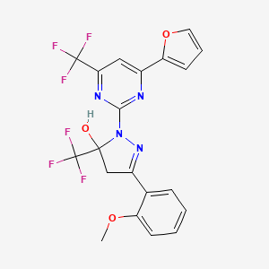 molecular formula C20H14F6N4O3 B4365829 1-[4-(2-furyl)-6-(trifluoromethyl)-2-pyrimidinyl]-3-(2-methoxyphenyl)-5-(trifluoromethyl)-4,5-dihydro-1H-pyrazol-5-ol 