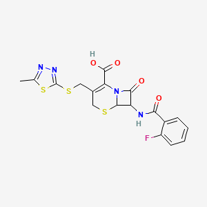 molecular formula C18H15FN4O4S3 B4365838 7-[(2-fluorobenzoyl)amino]-3-{[(5-methyl-1,3,4-thiadiazol-2-yl)thio]methyl}-8-oxo-5-thia-1-azabicyclo[4.2.0]oct-2-ene-2-carboxylic acid 