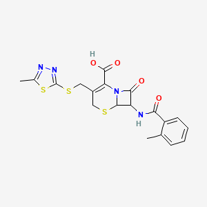 molecular formula C19H18N4O4S3 B4365849 7-[(2-methylbenzoyl)amino]-3-{[(5-methyl-1,3,4-thiadiazol-2-yl)thio]methyl}-8-oxo-5-thia-1-azabicyclo[4.2.0]oct-2-ene-2-carboxylic acid 