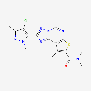 molecular formula C16H16ClN7OS B4365877 2-(4-chloro-1,3-dimethyl-1H-pyrazol-5-yl)-N,N,9-trimethylthieno[3,2-e][1,2,4]triazolo[1,5-c]pyrimidine-8-carboxamide 