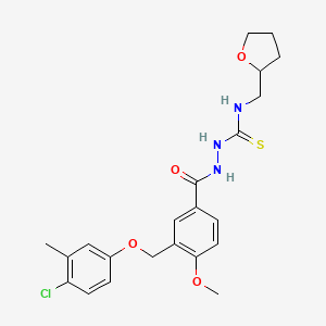 molecular formula C22H26ClN3O4S B4365930 2-{3-[(4-chloro-3-methylphenoxy)methyl]-4-methoxybenzoyl}-N-(tetrahydro-2-furanylmethyl)hydrazinecarbothioamide 