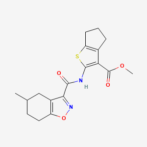 molecular formula C18H20N2O4S B4365982 methyl 2-{[(5-methyl-4,5,6,7-tetrahydro-1,2-benzisoxazol-3-yl)carbonyl]amino}-5,6-dihydro-4H-cyclopenta[b]thiophene-3-carboxylate 