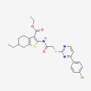 molecular formula C25H26BrN3O3S2 B4366011 ethyl 2-[({[4-(4-bromophenyl)-2-pyrimidinyl]thio}acetyl)amino]-6-ethyl-4,5,6,7-tetrahydro-1-benzothiophene-3-carboxylate 