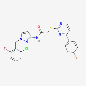 molecular formula C22H16BrClFN5OS B4366020 2-{[4-(4-bromophenyl)-2-pyrimidinyl]thio}-N-[1-(2-chloro-6-fluorobenzyl)-1H-pyrazol-3-yl]acetamide 