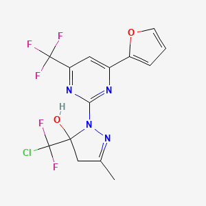 molecular formula C14H10ClF5N4O2 B4366031 5-[chloro(difluoro)methyl]-1-[4-(2-furyl)-6-(trifluoromethyl)-2-pyrimidinyl]-3-methyl-4,5-dihydro-1H-pyrazol-5-ol 
