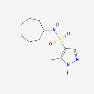 molecular formula C12H21N3O2S B4366047 N-cycloheptyl-1,5-dimethyl-1H-pyrazole-4-sulfonamide 
