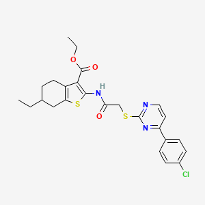 molecular formula C25H26ClN3O3S2 B4366053 ethyl 2-[({[4-(4-chlorophenyl)-2-pyrimidinyl]thio}acetyl)amino]-6-ethyl-4,5,6,7-tetrahydro-1-benzothiophene-3-carboxylate 