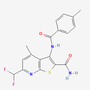 6-(difluoromethyl)-4-methyl-3-[(4-methylbenzoyl)amino]thieno[2,3-b]pyridine-2-carboxamide