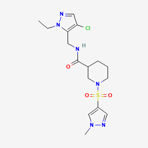 molecular formula C16H23ClN6O3S B4366058 N-[(4-chloro-1-ethyl-1H-pyrazol-5-yl)methyl]-1-[(1-methyl-1H-pyrazol-4-yl)sulfonyl]-3-piperidinecarboxamide 