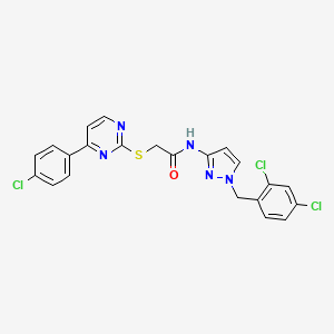 molecular formula C22H16Cl3N5OS B4366082 2-{[4-(4-chlorophenyl)-2-pyrimidinyl]thio}-N-[1-(2,4-dichlorobenzyl)-1H-pyrazol-3-yl]acetamide 