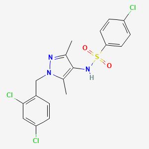 molecular formula C18H16Cl3N3O2S B4366092 4-chloro-N-[1-(2,4-dichlorobenzyl)-3,5-dimethyl-1H-pyrazol-4-yl]benzenesulfonamide 