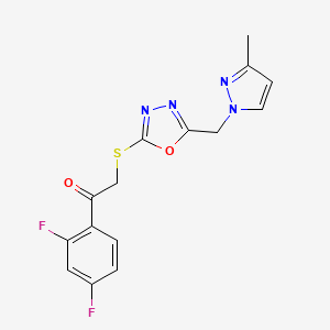 molecular formula C15H12F2N4O2S B4366120 1-(2,4-difluorophenyl)-2-({5-[(3-methyl-1H-pyrazol-1-yl)methyl]-1,3,4-oxadiazol-2-yl}thio)ethanone 