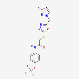 molecular formula C16H14F3N5O3S B4366127 2-({5-[(3-methyl-1H-pyrazol-1-yl)methyl]-1,3,4-oxadiazol-2-yl}thio)-N-[4-(trifluoromethoxy)phenyl]acetamide 