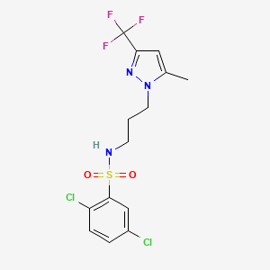 molecular formula C14H14Cl2F3N3O2S B4366143 2,5-dichloro-N-{3-[5-methyl-3-(trifluoromethyl)-1H-pyrazol-1-yl]propyl}benzenesulfonamide 