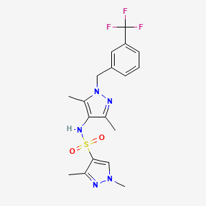 molecular formula C18H20F3N5O2S B4366196 N-{3,5-dimethyl-1-[3-(trifluoromethyl)benzyl]-1H-pyrazol-4-yl}-1,3-dimethyl-1H-pyrazole-4-sulfonamide 